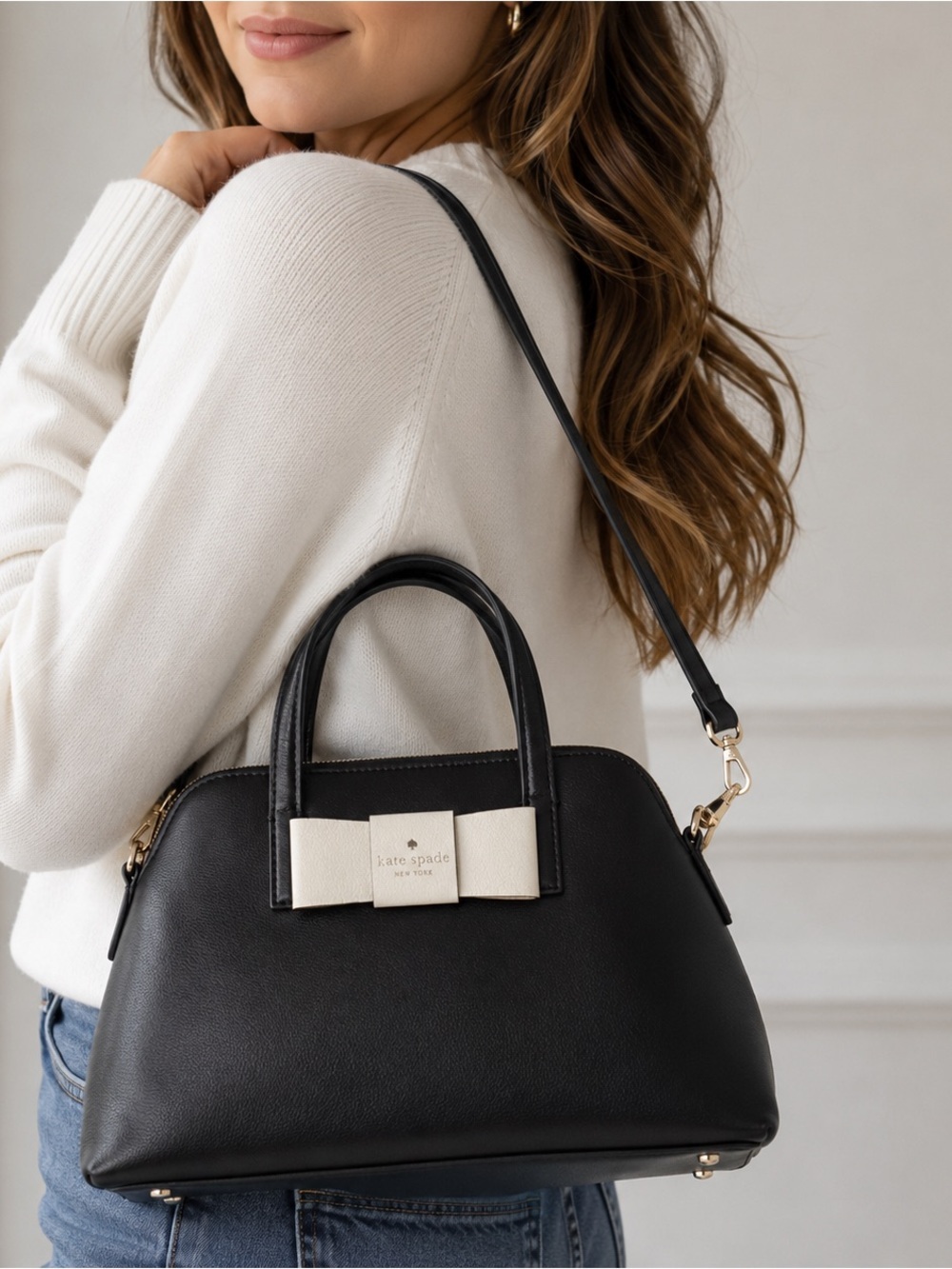 Kate Spade New York Matthew’s Street Maise Bow Crossbody Satchel Black Leather